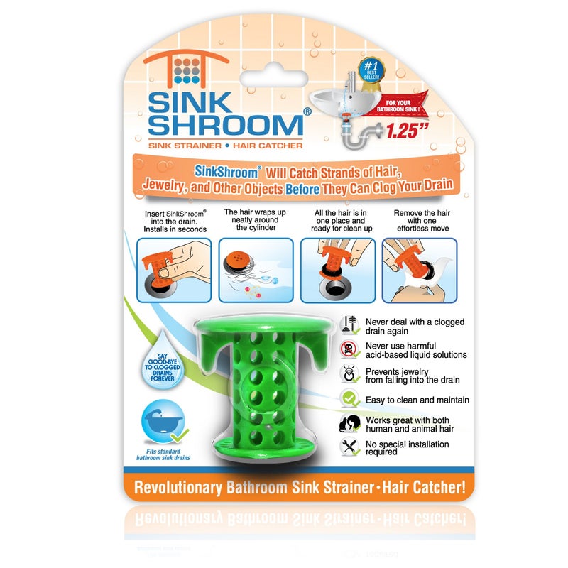 SinkShroom The Revolutionary Sink Drain Protector Hair Catcher/Strainer/Snare, Green - Image 1